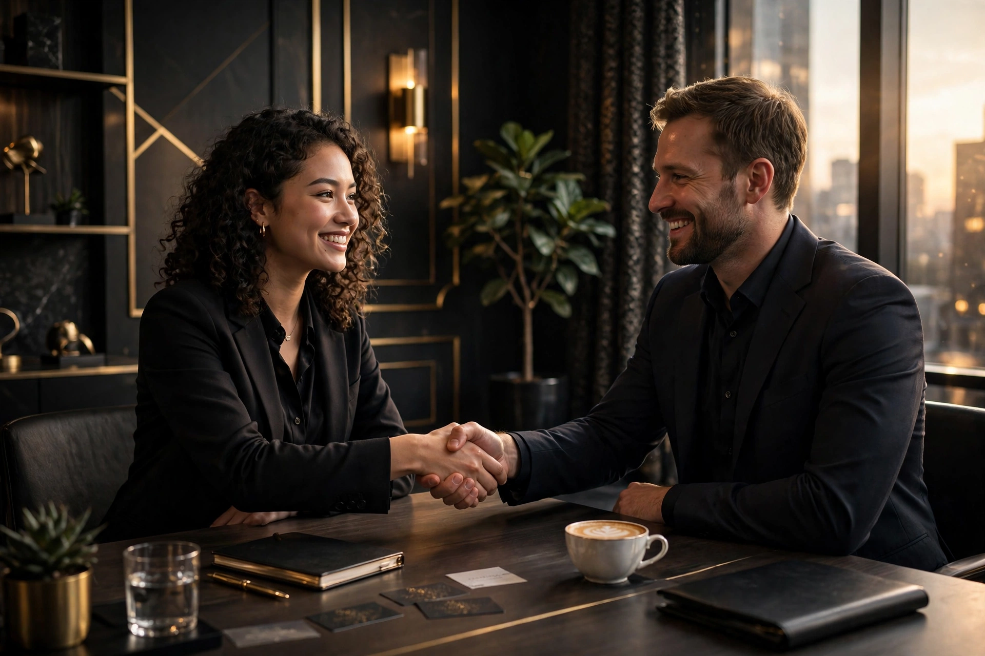 An entrepreneur shaking hands with a happy client, illustrating that anyone can learn to sell through genuine human connection