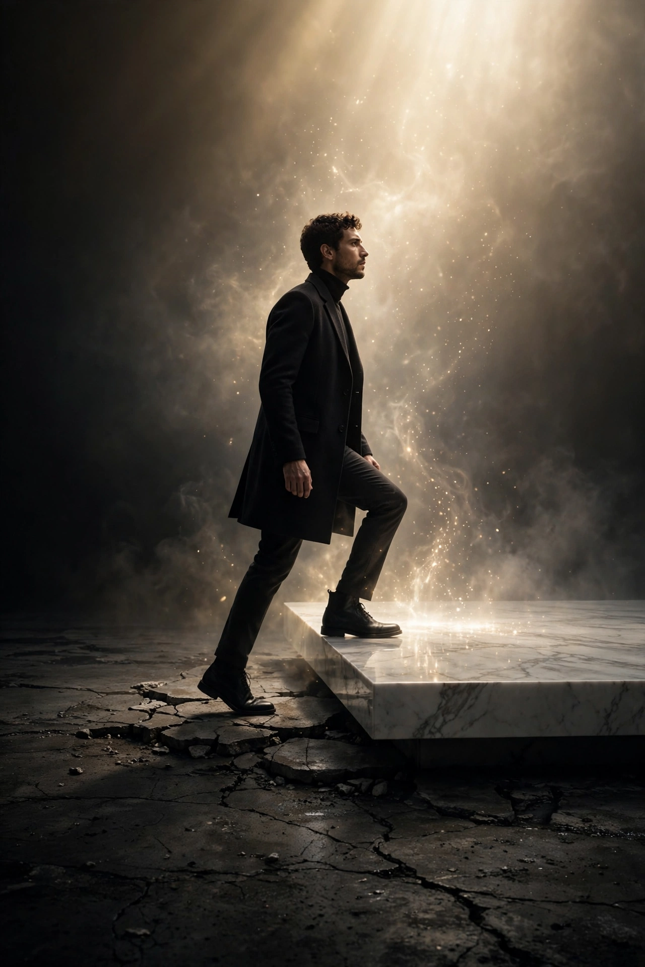 A person stepping up onto a higher platform, symbolizing the decision to upgrade your standards
